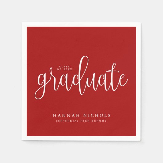 Serviette En Papier Script de calligraphie moderne Graduation rouge (Devant)