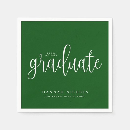 Serviette En Papier Script de calligraphie moderne Graduation verte (Devant)