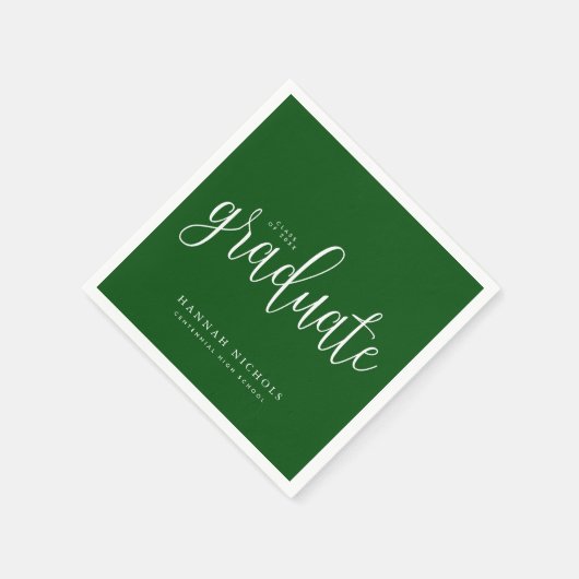 Serviette En Papier Script de calligraphie moderne Graduation verte (Coin)
