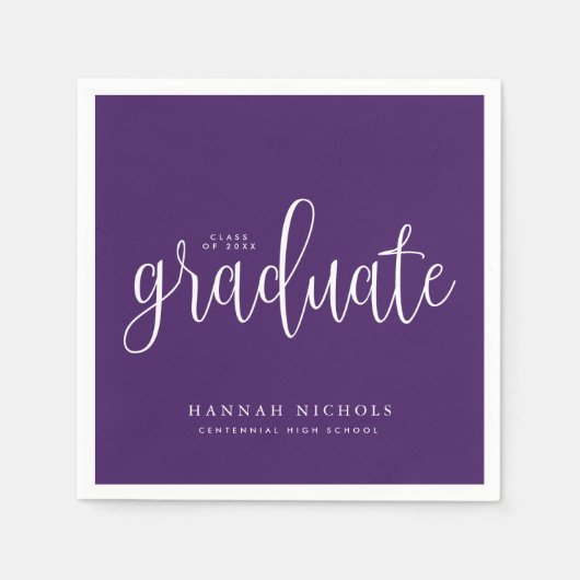 Serviette En Papier Script de calligraphie moderne Purple Graduation (Devant)