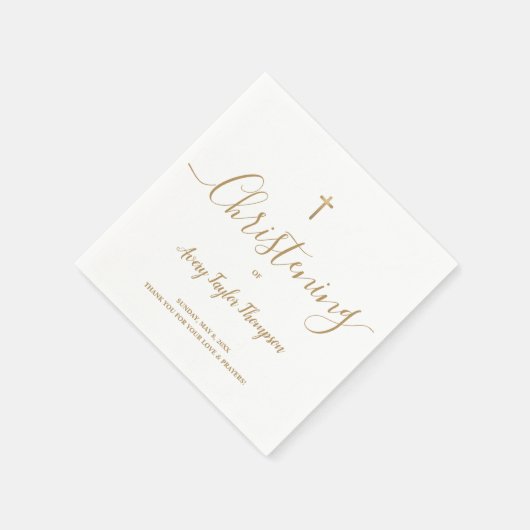 Serviette En Papier Script de Christening de Croix d'or standard perso (Coin)