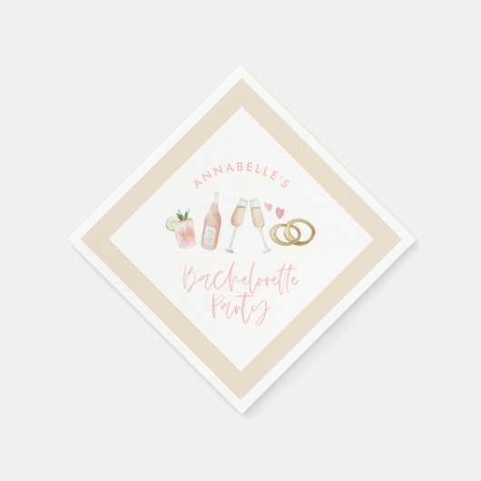 Serviette En Papier Script de cocktail moderne rose girly bachelorette (Coin)