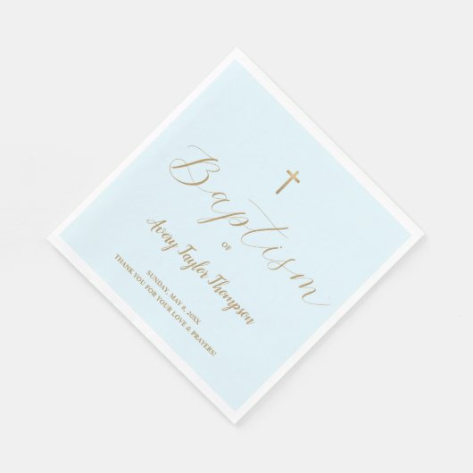 Serviette En Papier Script de croix Baptême d'or bleu sur mesure (Coin)
