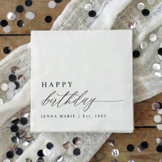 Serviette En Papier Script de Joyeux Anniversaire Élégant Moderne Simp