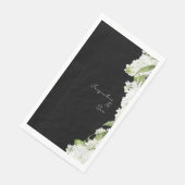 Serviette En Papier Script de Mariage Black White Hydrangeas (Coin)