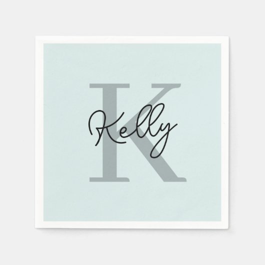 Serviette En Papier Script de Monogramme bleu aquatique moderne (Devant)
