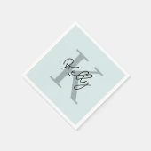 Serviette En Papier Script de Monogramme bleu aquatique moderne (Coin)