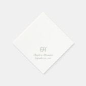 Serviette En Papier Script de monogramme Mariage vert Sage (Coin)