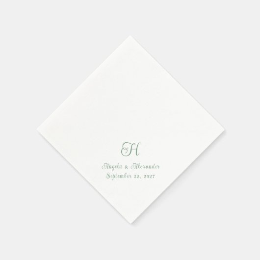 Serviette En Papier Script de monogramme Mariage vert Sage (Coin)