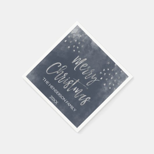 Serviette En Papier Script de Noël bleu et argent (Coin)