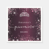 Serviette En Papier Script de nom de tiara rose quinceanera (Devant)