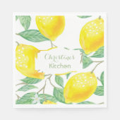Serviette En Papier Script de nom monogramme jaune citron (Devant)