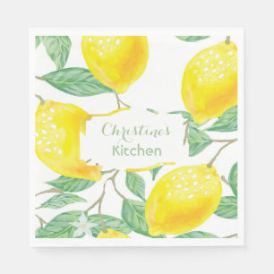 Serviette En Papier Script de nom monogramme jaune citron