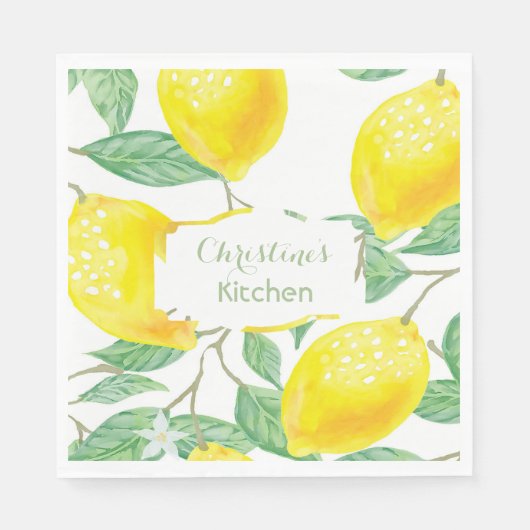 Serviette En Papier Script de nom monogramme jaune citron (Devant)