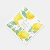Serviette En Papier Script de nom monogramme jaune citron (Coin)