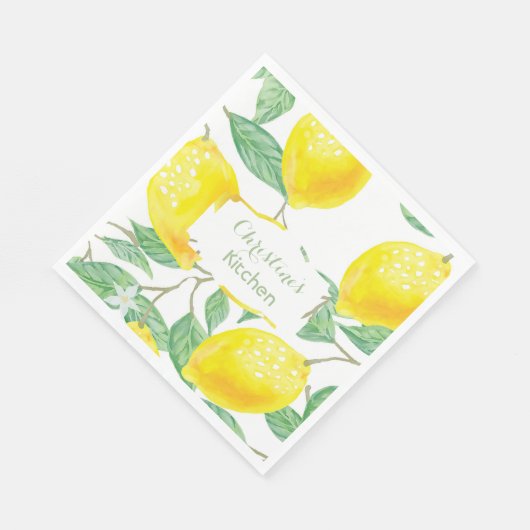 Serviette En Papier Script de nom monogramme jaune citron (Coin)