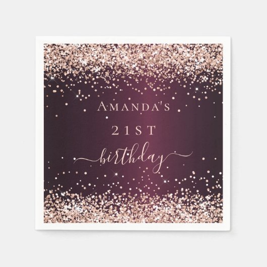 Serviette En Papier Script de nom or rose Bourgogne (Devant)