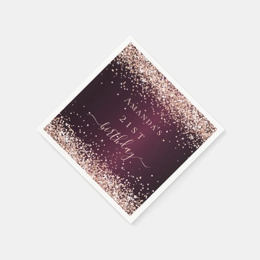 Serviette En Papier Script de nom or rose Bourgogne (Coin)