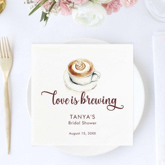 Serviette En Papier Script de Réception de Mariage Love is Brewing Cof