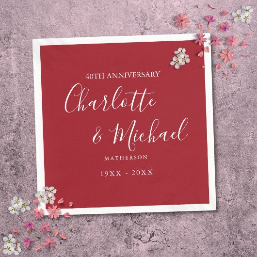 Serviette En Papier Script de signature du 40e anniversaire du Mariage