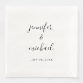 Serviette En Papier Script de typographie personnalisé Mariage noir et (Devant)