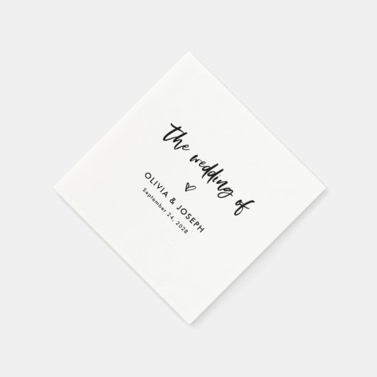 Serviette En Papier Script Décontracté et coeur chic | Mariage (Coin)