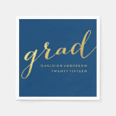 Serviette En Papier Script d'or en marine (Devant)