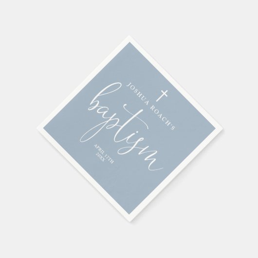 Serviette En Papier Script élégant moderne Dusty Baptême bleu (Coin)