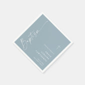 Serviette En Papier Script élégant moderne Dusty Blue Boys Baptême (Coin)