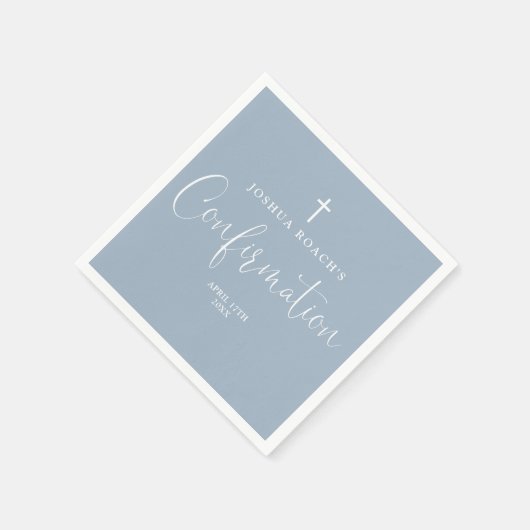 Serviette En Papier Script élégant moderne Dusty Blue Confirmation (Coin)