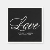 Serviette En Papier Script élégant noir et blanc | Mariage d'amour (Devant)