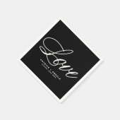 Serviette En Papier Script élégant noir et blanc | Mariage d'amour (Coin)