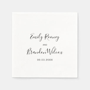Serviette En Papier Script élégant noir et blanc Mariage moderne