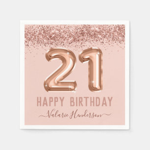 Serviette En Papier Script élégant Parties scintillant rose Joyeux 21e