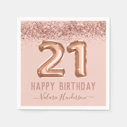 Serviette En Papier Script élégant Parties scintillant rose Joyeux 21e (Devant)