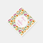 Serviette En Papier Script élégant rose et orange floral (Coin)