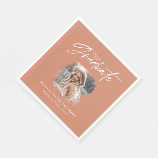 Serviette En Papier Script en terre cuite moderne photo élégante gradu (Coin)