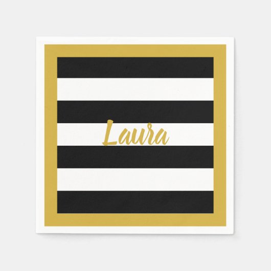 Serviette En Papier Script Faux Gold personnalisé sur bandes noir et b (Devant)
