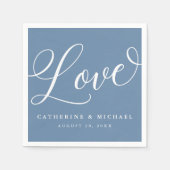 Serviette En Papier Script Floral Moderne, Amour, Bleu Dusty (Devant)