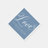 Serviette En Papier Script Floral Moderne, Amour, Bleu Dusty (Coin)