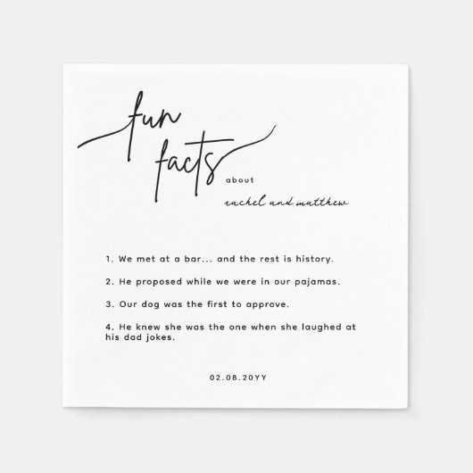 Serviette En Papier Script Fun Facts Mariage Napkins (Devant)