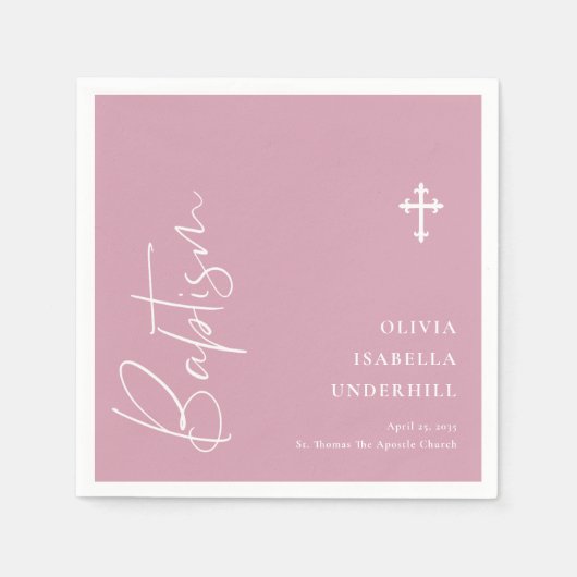 Serviette En Papier Script Girls Baptême (Devant)