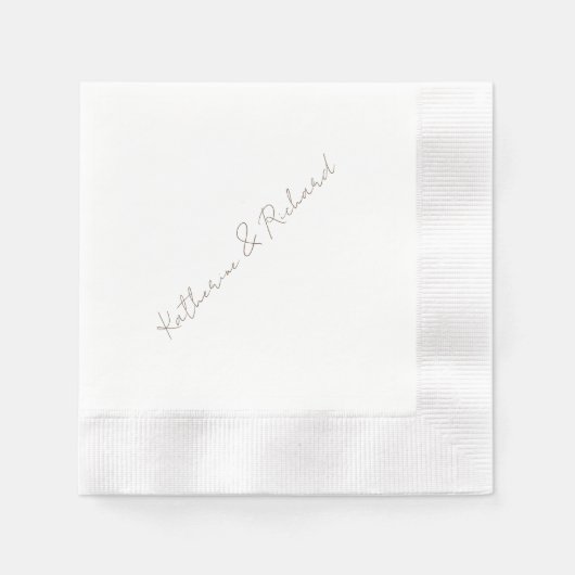 Serviette En Papier Script Gold Mariage blanc Coin Cocktail (Devant)