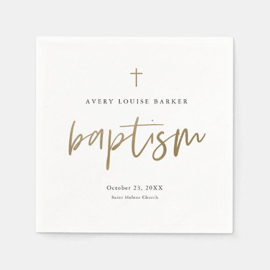 Serviette En Papier Script Gold moderne Baptême religieux (Devant)