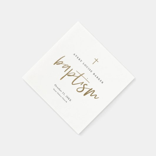 Serviette En Papier Script Gold moderne Baptême religieux (Coin)