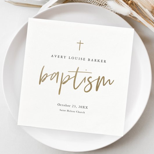 Serviette En Papier Script Gold moderne Baptême religieux