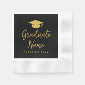 Serviette En Papier Script Grad Name avec Casquette - Graduation Black (Devant)