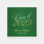 Serviette En Papier Script Green Gold Classe de 2025 Graduation (Devant)