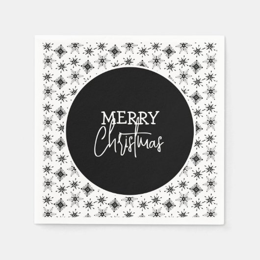 Serviette En Papier Script Joyeux Noël Flocons de neige noirs    (Devant)