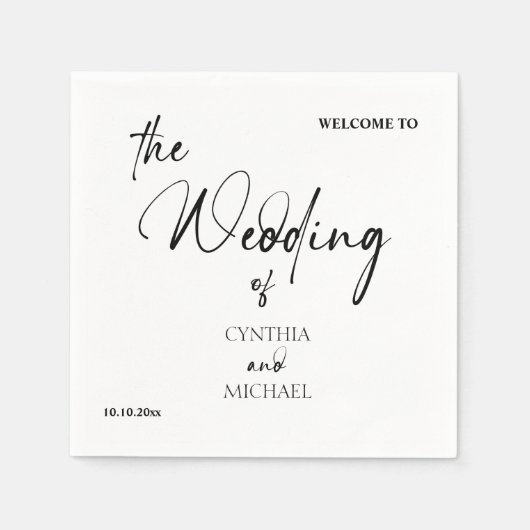 Serviette En Papier Script manuscrit 'Bienvenue à notre Mariage' (Devant)